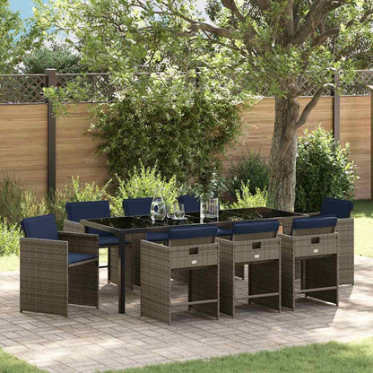 Set da Pranzo per Giardino 9 pz Grigio polyrattan | homemem39