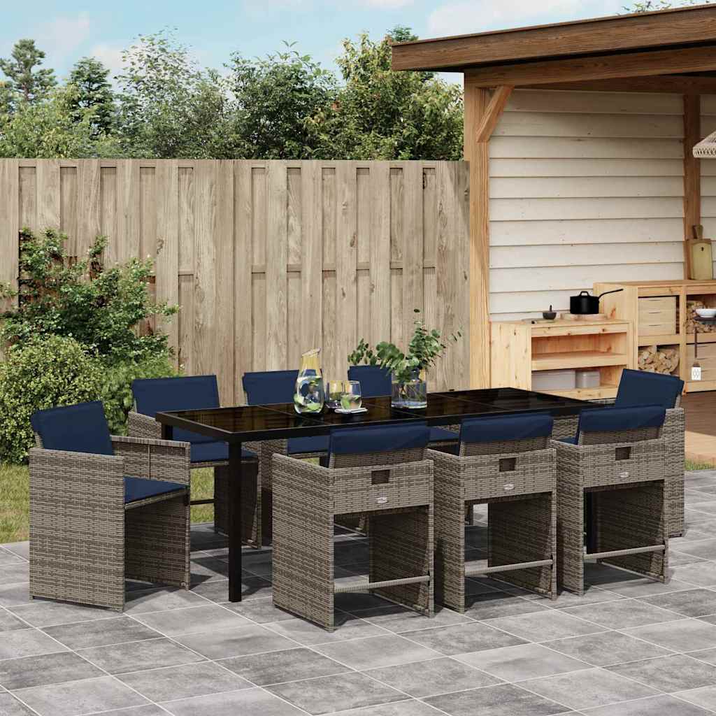 Set da Pranzo per Giardino 9 pz Grigio polyrattan | homemem39