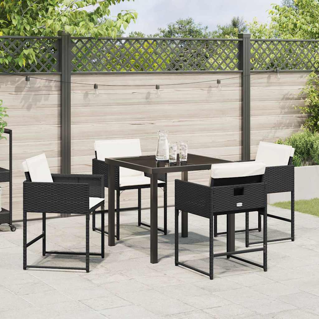 Set da Pranzo per Giardino con cuscino 5 pcs Nero Poly Rattan - homemem39