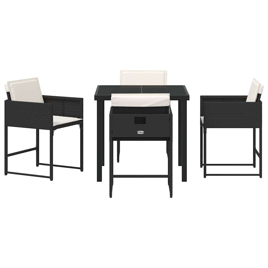 Set da Pranzo per Giardino con cuscino 5 pcs Nero Poly Rattan - homemem39