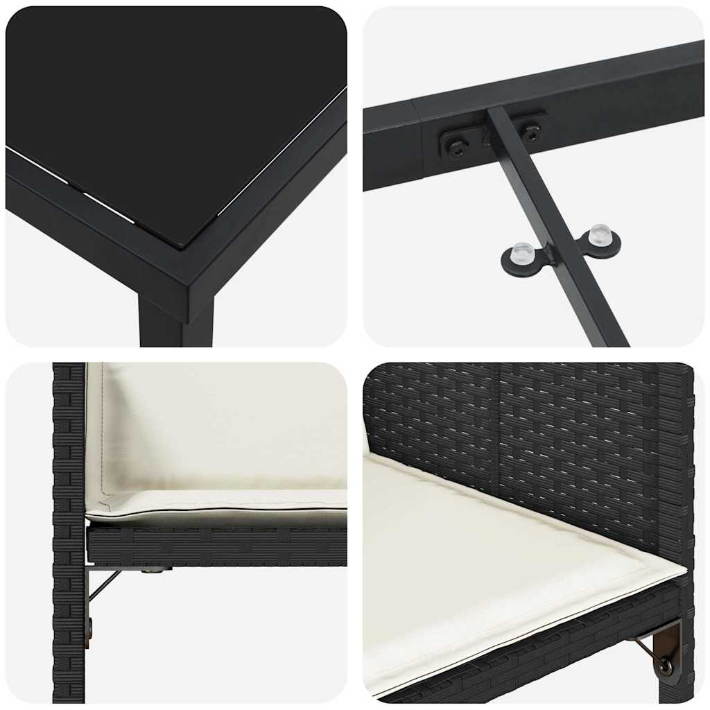 Set da Pranzo per Giardino con cuscino 5 pcs Nero Poly Rattan - homemem39