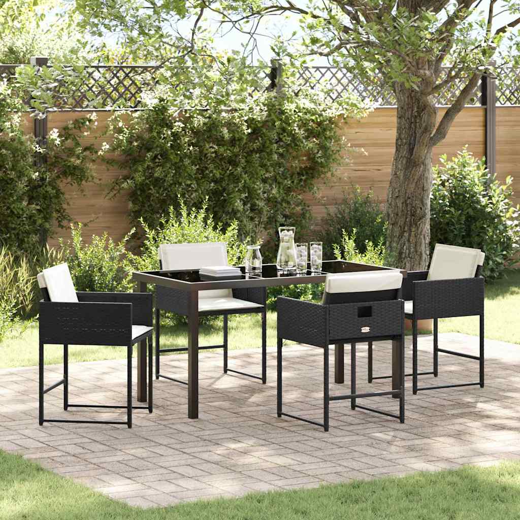 Set da Pranzo per Giardino con cuscino 5 pcs Nero Poly Rattan - homemem39
