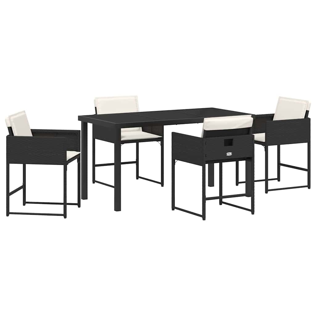 Set da Pranzo per Giardino con cuscino 5 pcs Nero Poly Rattan - homemem39