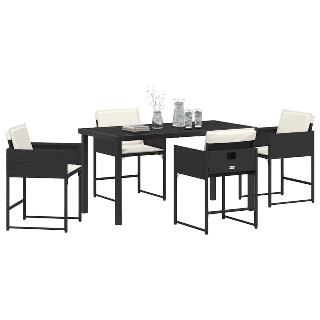 Set da Pranzo per Giardino con cuscino 5 pcs Nero Poly Rattan - homemem39