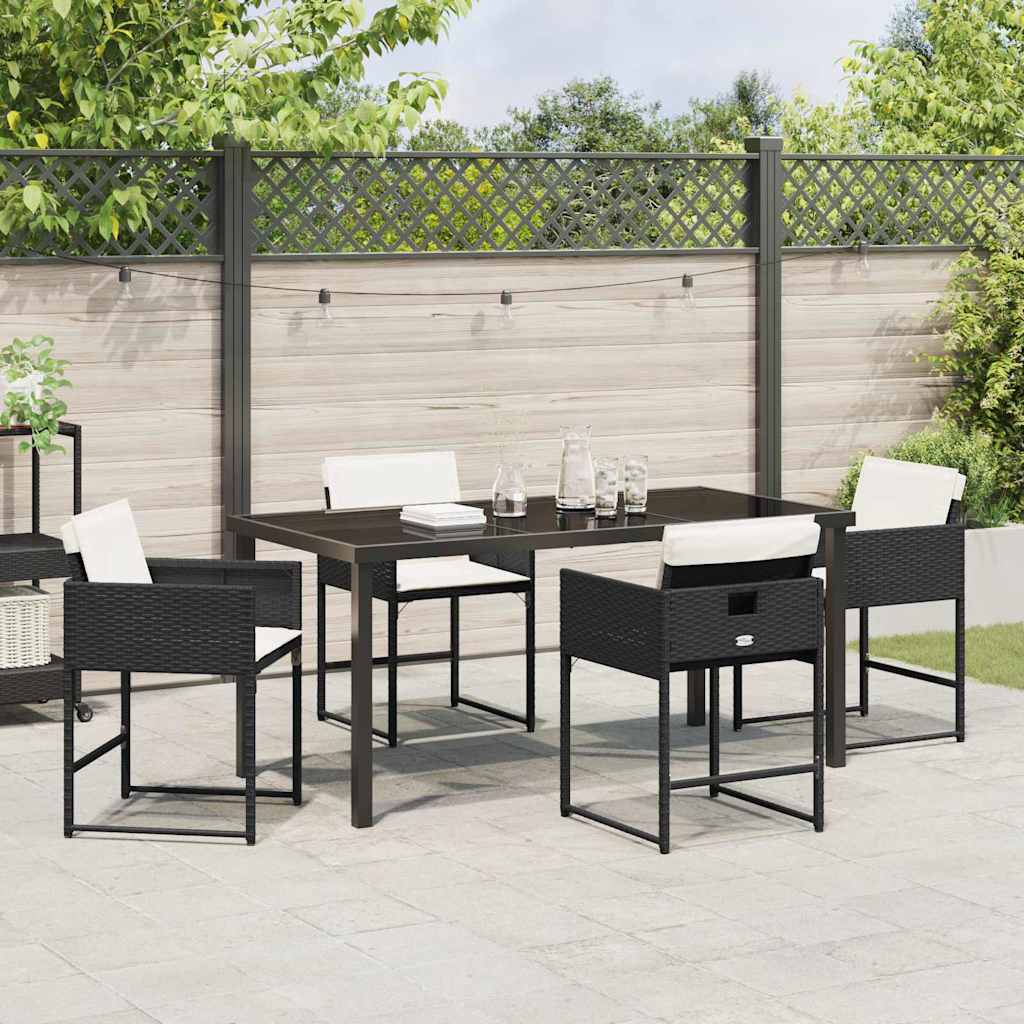 Set da Pranzo per Giardino con cuscino 5 pcs Nero Poly Rattan - homemem39