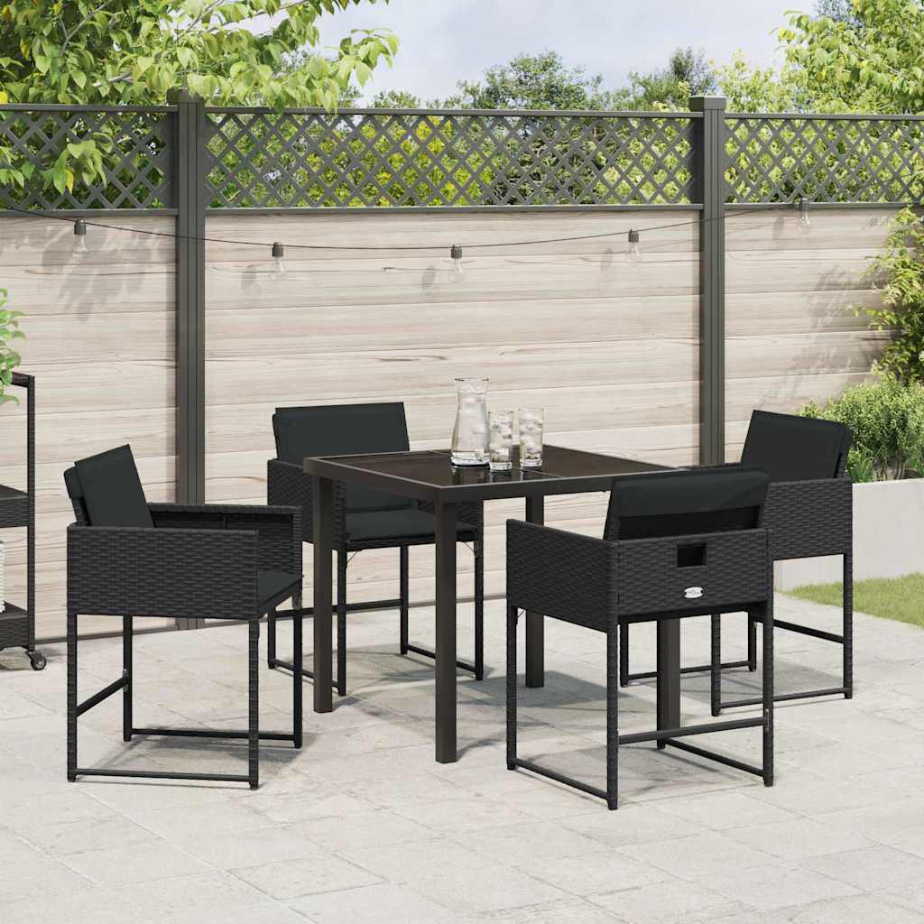 Set da Pranzo per Giardino con cuscino 5 pcs Nero Poly Rattan - homemem39