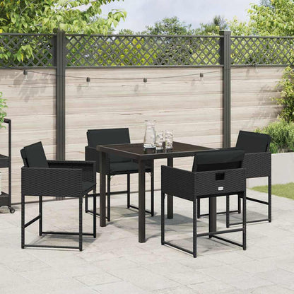 Set da Pranzo per Giardino con cuscino 5 pcs Nero Poly Rattan - homemem39