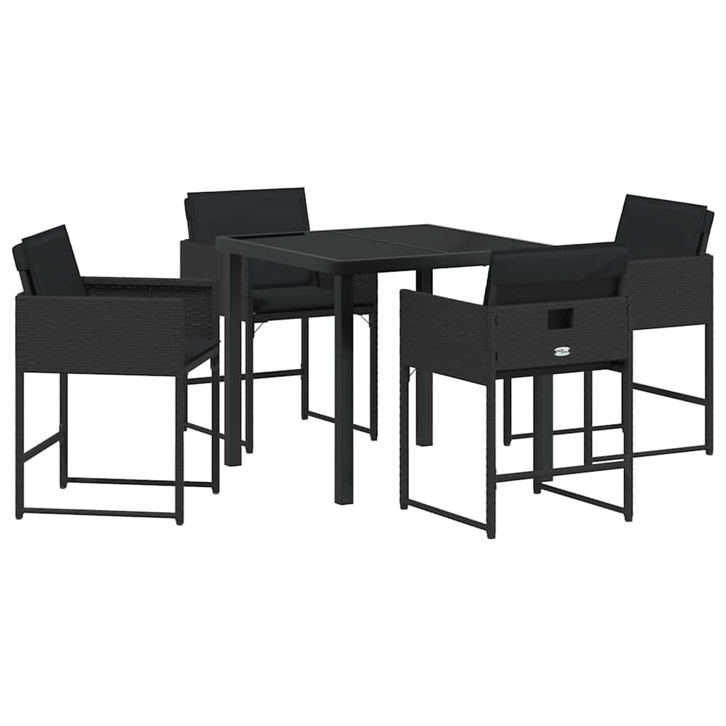 Set da Pranzo per Giardino con cuscino 5 pcs Nero Poly Rattan - homemem39