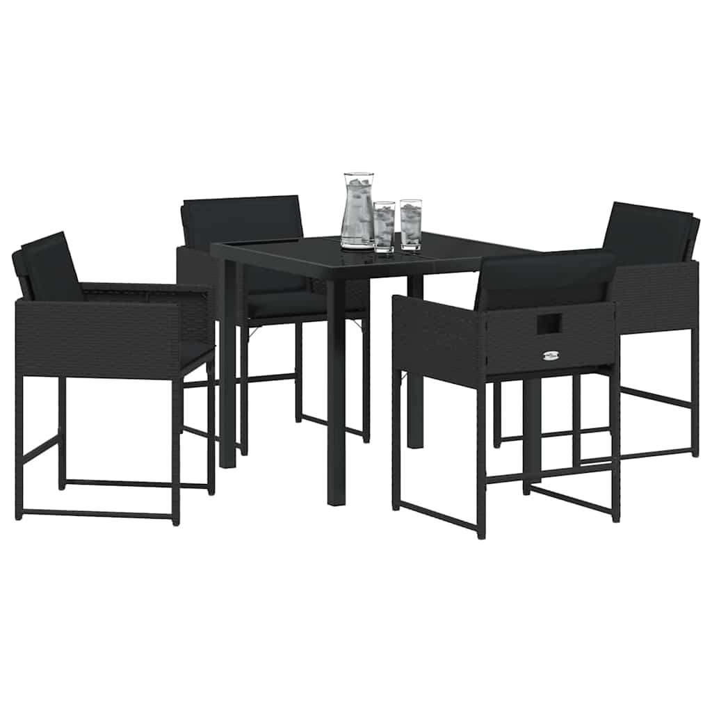 Set da Pranzo per Giardino con cuscino 5 pcs Nero Poly Rattan - homemem39