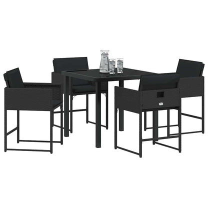 Set da Pranzo per Giardino con cuscino 5 pcs Nero Poly Rattan - homemem39
