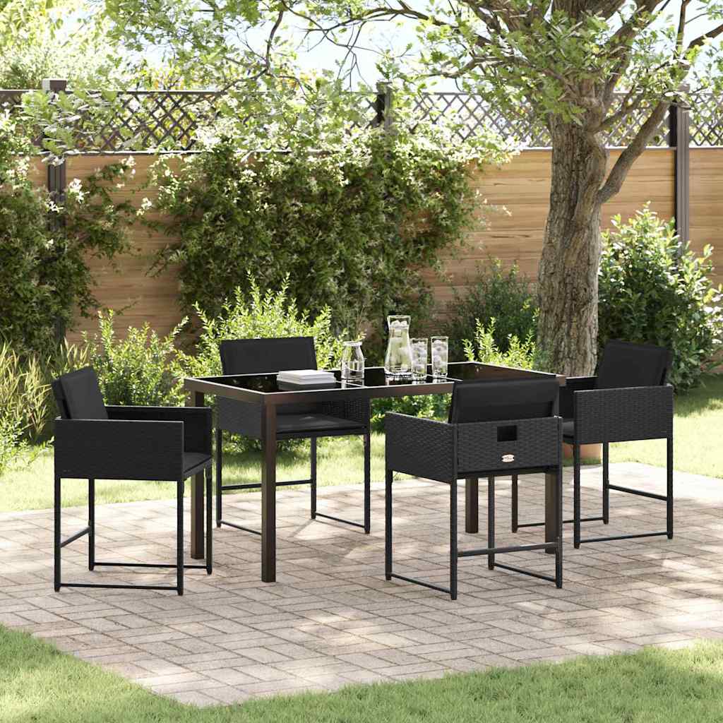Set da Pranzo per Giardino con cuscino 5 pcs Nero Poly Rattan - homemem39