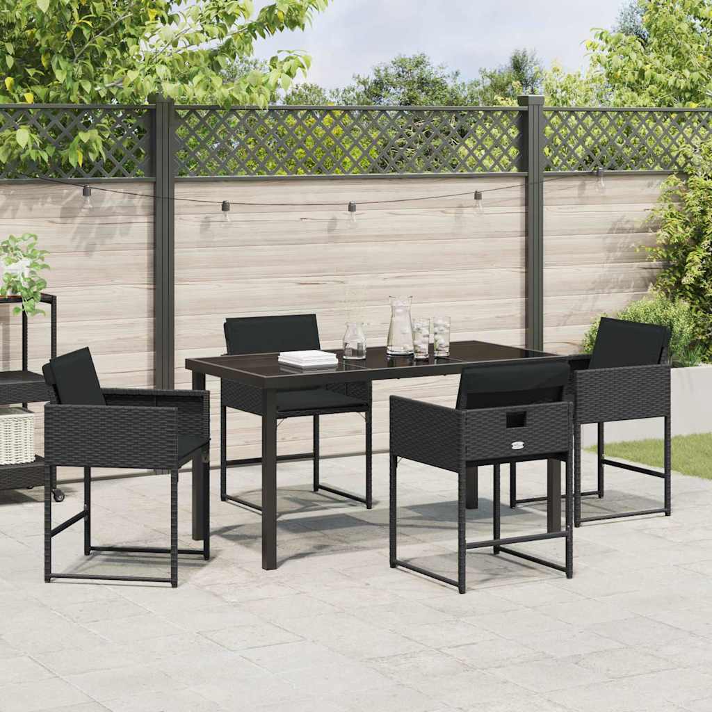 Set da Pranzo per Giardino con cuscino 5 pcs Nero Poly Rattan - homemem39