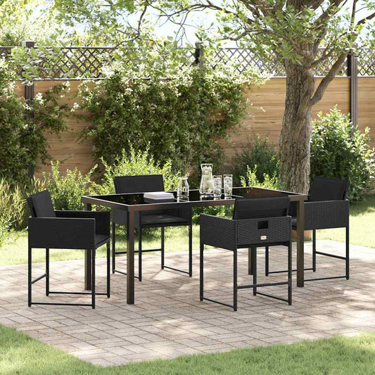 Set da Pranzo per Giardino con cuscino 5 pcs Nero Poly Rattan - homemem39