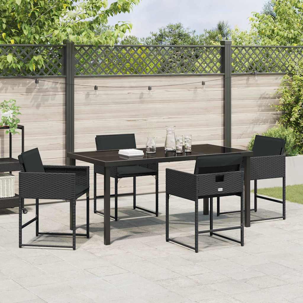 Set da Pranzo per Giardino con cuscino 5 pcs Nero Poly Rattan - homemem39