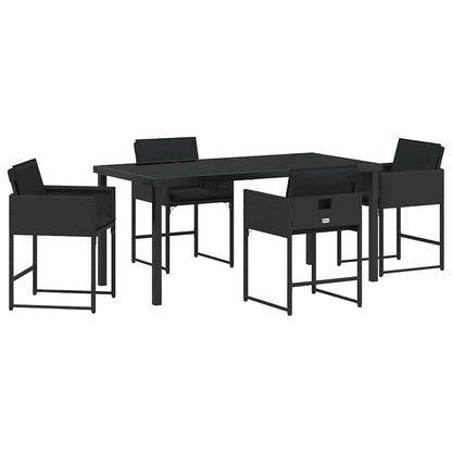 Set da Pranzo per Giardino con cuscino 5 pcs Nero Poly Rattan - homemem39