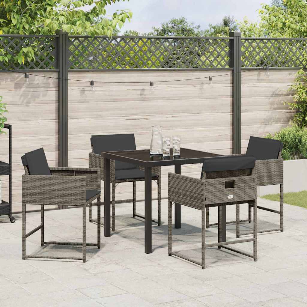 Set da Pranzo per Giardino con cuscino 5 pcs Grigio Poly Rattan - homemem39