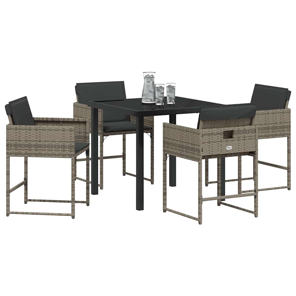 Set da Pranzo per Giardino con cuscino 5 pcs Grigio Poly Rattan - homemem39