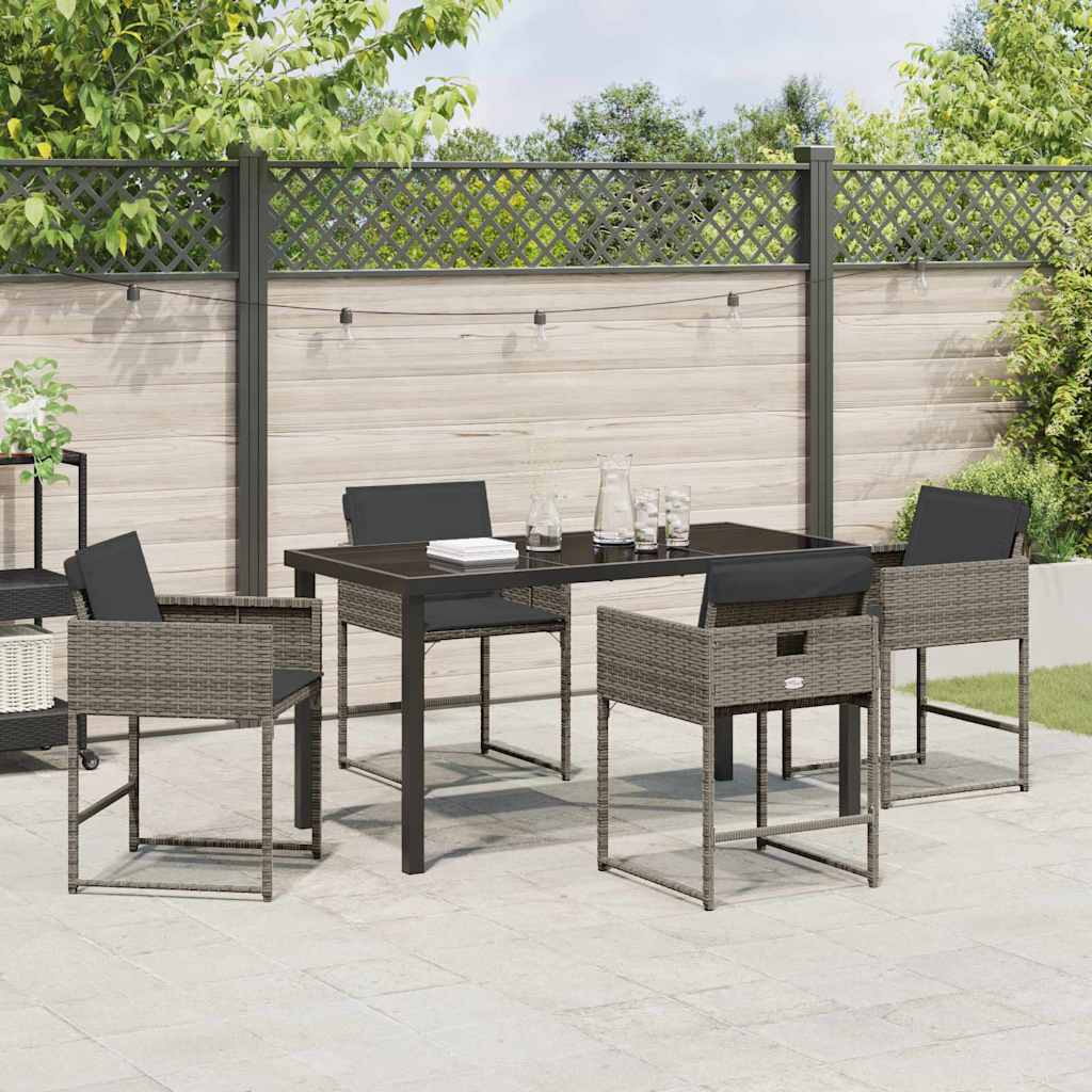 Set da Pranzo per Giardino con cuscino 5 pcs Grigio Poly Rattan - homemem39