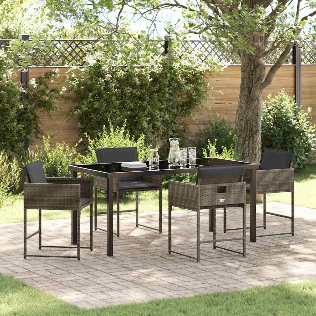 Set da Pranzo per Giardino con cuscino 5 pcs Grigio Poly Rattan - homemem39