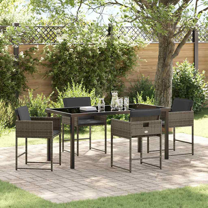 Set da Pranzo per Giardino con cuscino 5 pcs Grigio Poly Rattan - homemem39