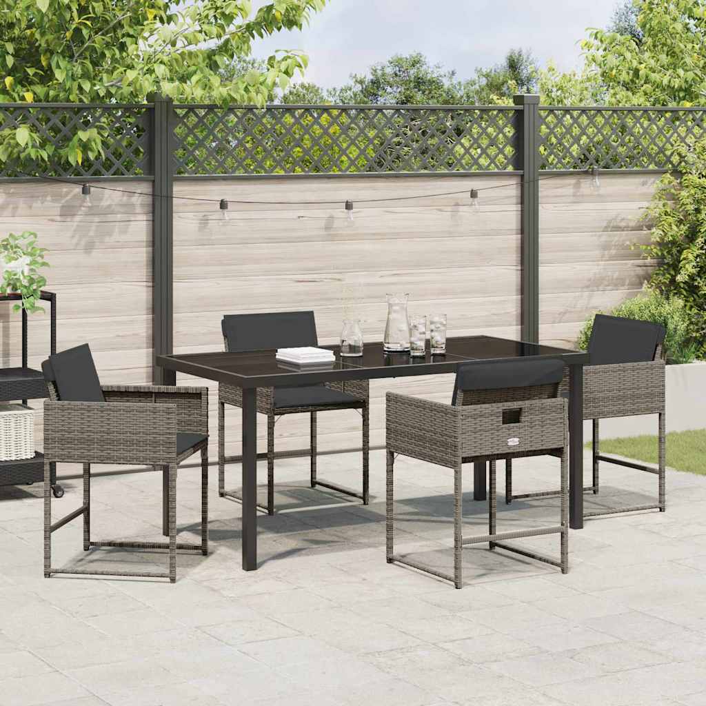 Set da Pranzo per Giardino con cuscino 5 pcs Grigio Poly Rattan - homemem39