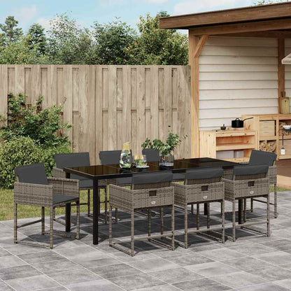 Set da Pranzo per Giardino con cuscino 9 pcs Grigio polyrattan | homemem39