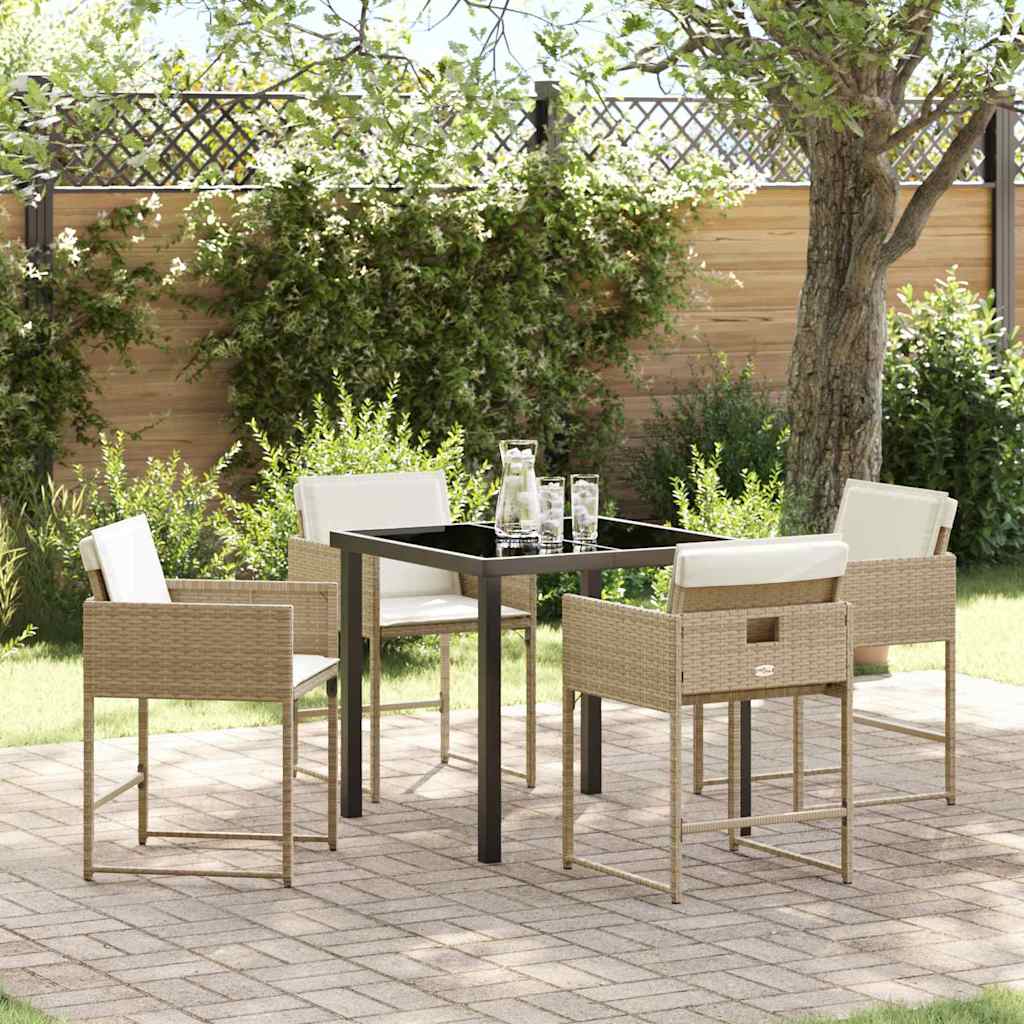 Set da Pranzo per Giardino con cuscino 5 pcs Beige Poly Rattan - homemem39
