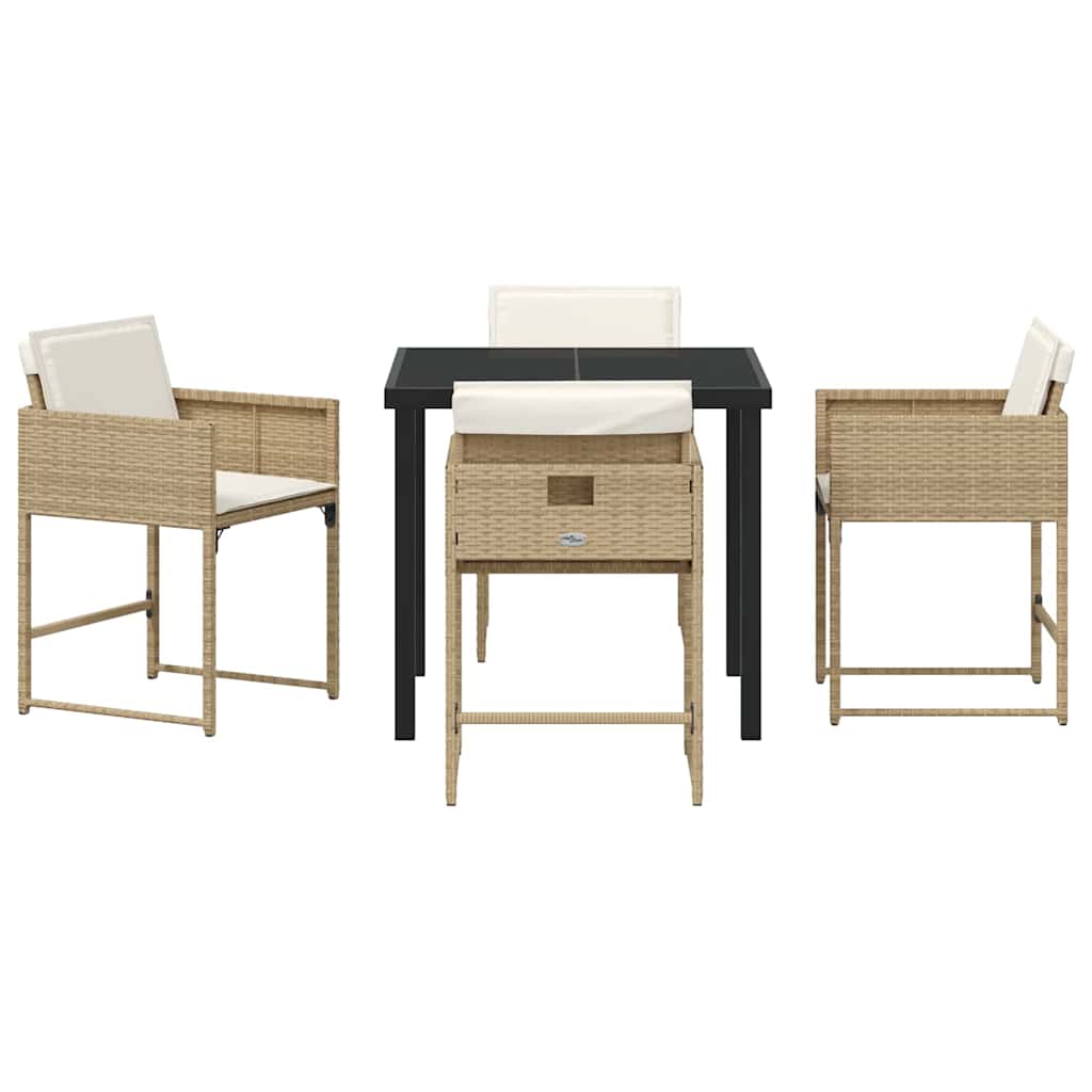 Set da Pranzo per Giardino con cuscino 5 pcs Beige Poly Rattan - homemem39