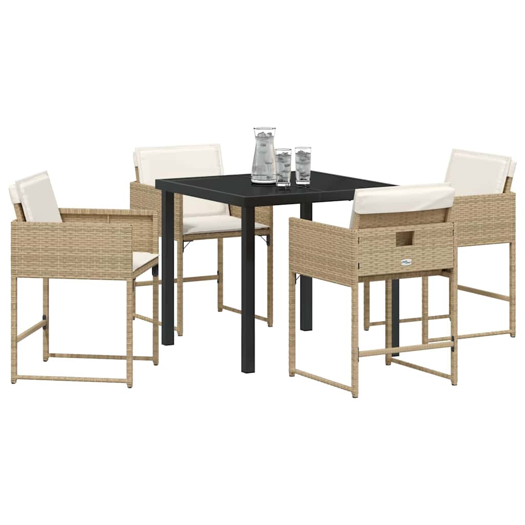 Set da Pranzo per Giardino con cuscino 5 pcs Beige Poly Rattan - homemem39