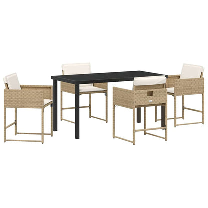 Set da Pranzo per Giardino con cuscino 5 pcs Beige Poly Rattan - homemem39