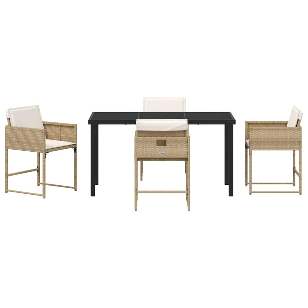 Set da Pranzo per Giardino con cuscino 5 pcs Beige Poly Rattan - homemem39