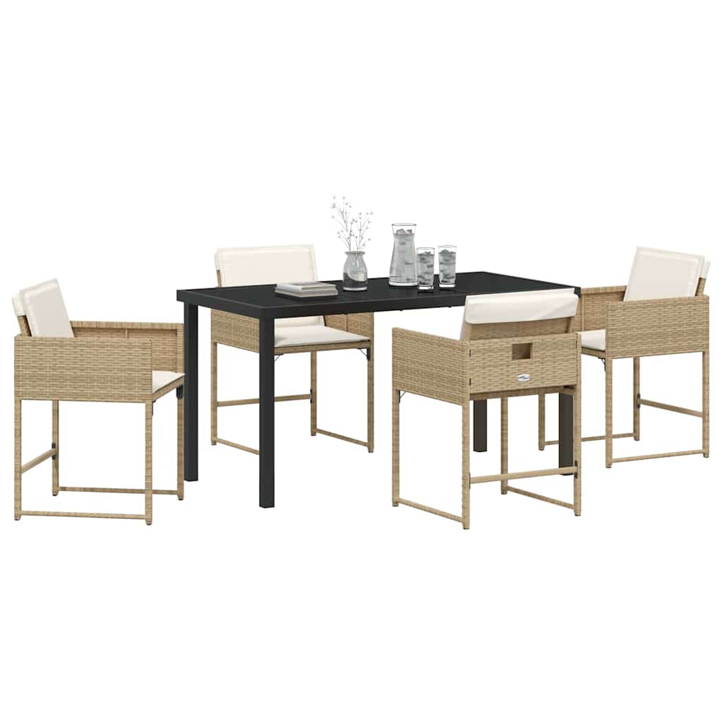 Set da Pranzo per Giardino con cuscino 5 pcs Beige Poly Rattan - homemem39