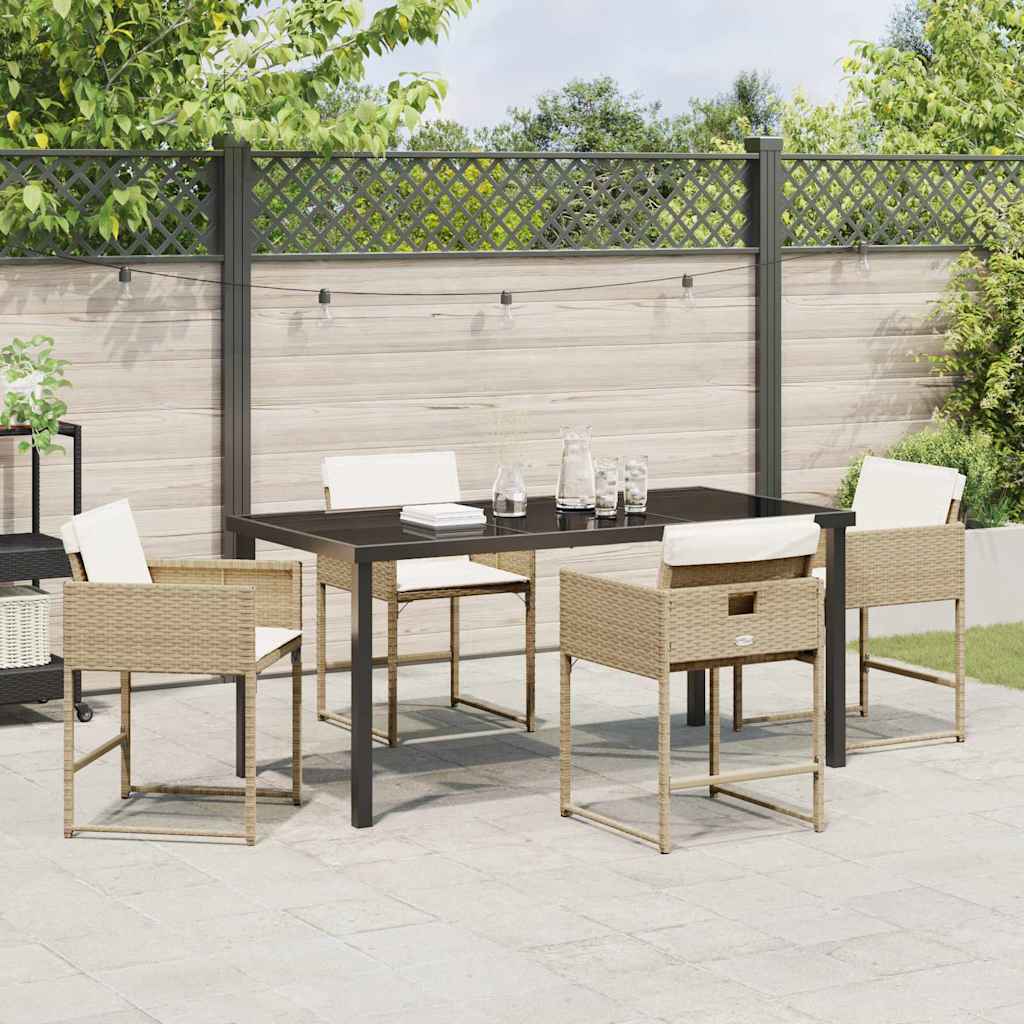 Set da Pranzo per Giardino con cuscino 5 pcs Beige Poly Rattan - homemem39