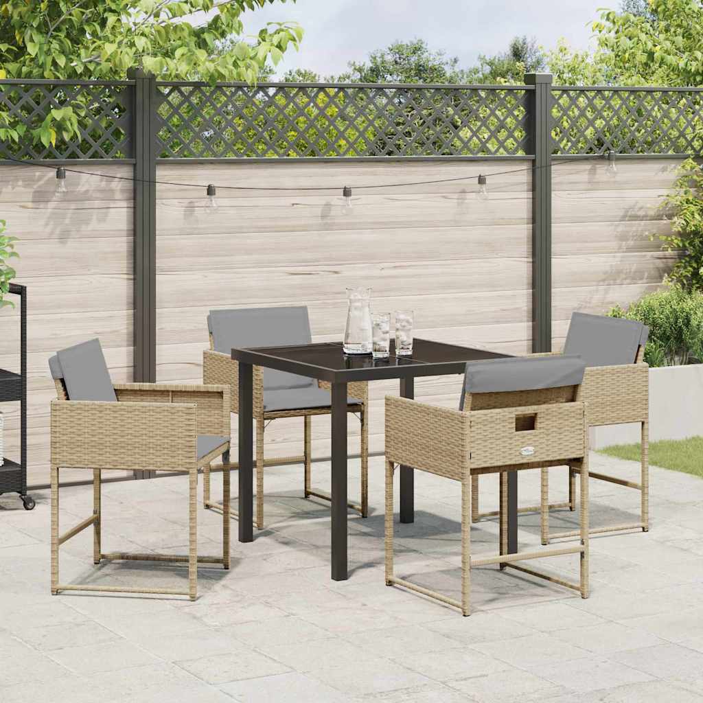 Set da Pranzo per Giardino con cuscino 5 pcs Beige Poly Rattan - homemem39