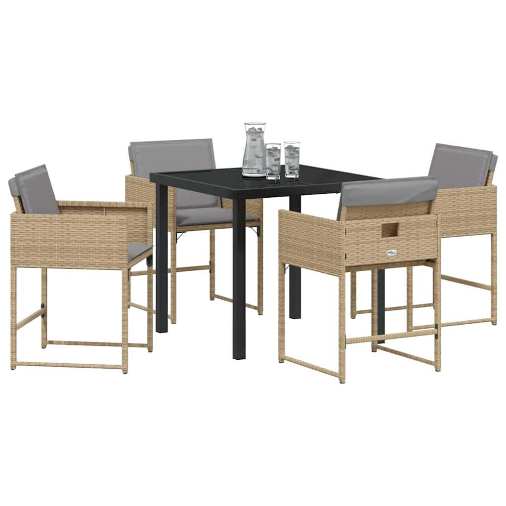 Set da Pranzo per Giardino con cuscino 5 pcs Beige Poly Rattan - homemem39