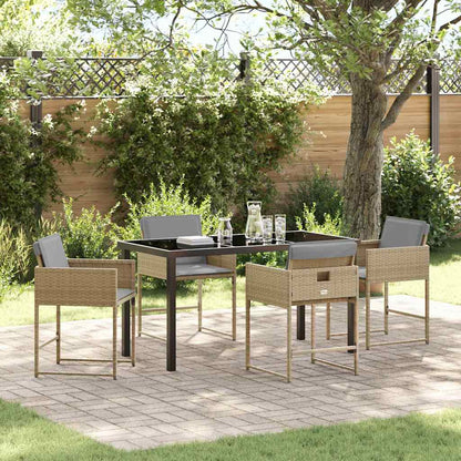 Set da Pranzo per Giardino con cuscino 5 pcs Beige Poly Rattan - homemem39