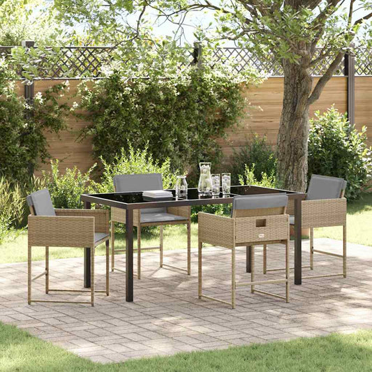 Set da Pranzo per Giardino con cuscino 5 pcs Beige Poly Rattan - homemem39
