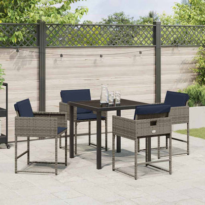 Set da Pranzo per Giardino con cuscino 5 pcs Grigio Poly Rattan - homemem39
