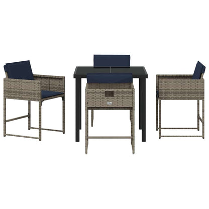 Set da Pranzo per Giardino con cuscino 5 pcs Grigio Poly Rattan - homemem39