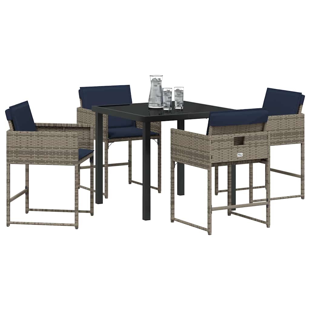 Set da Pranzo per Giardino con cuscino 5 pcs Grigio Poly Rattan - homemem39