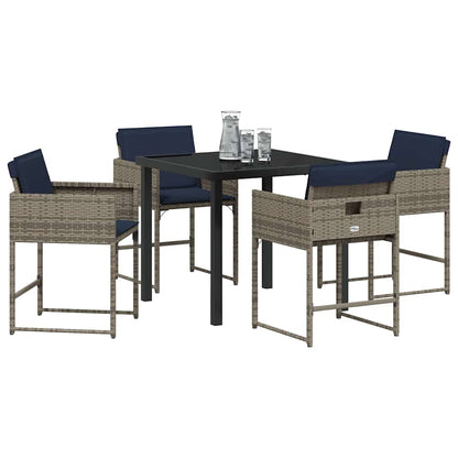 Set da Pranzo per Giardino con cuscino 5 pcs Grigio Poly Rattan - homemem39