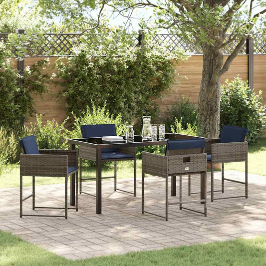 Set da Pranzo per Giardino con cuscino 5 pcs Grigio Poly Rattan - homemem39
