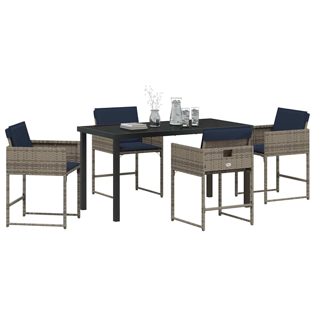 Set da Pranzo per Giardino con cuscino 5 pcs Grigio Poly Rattan - homemem39