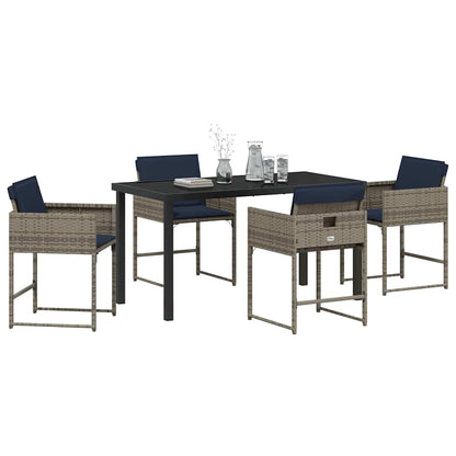Set da Pranzo per Giardino con cuscino 5 pcs Grigio Poly Rattan - homemem39