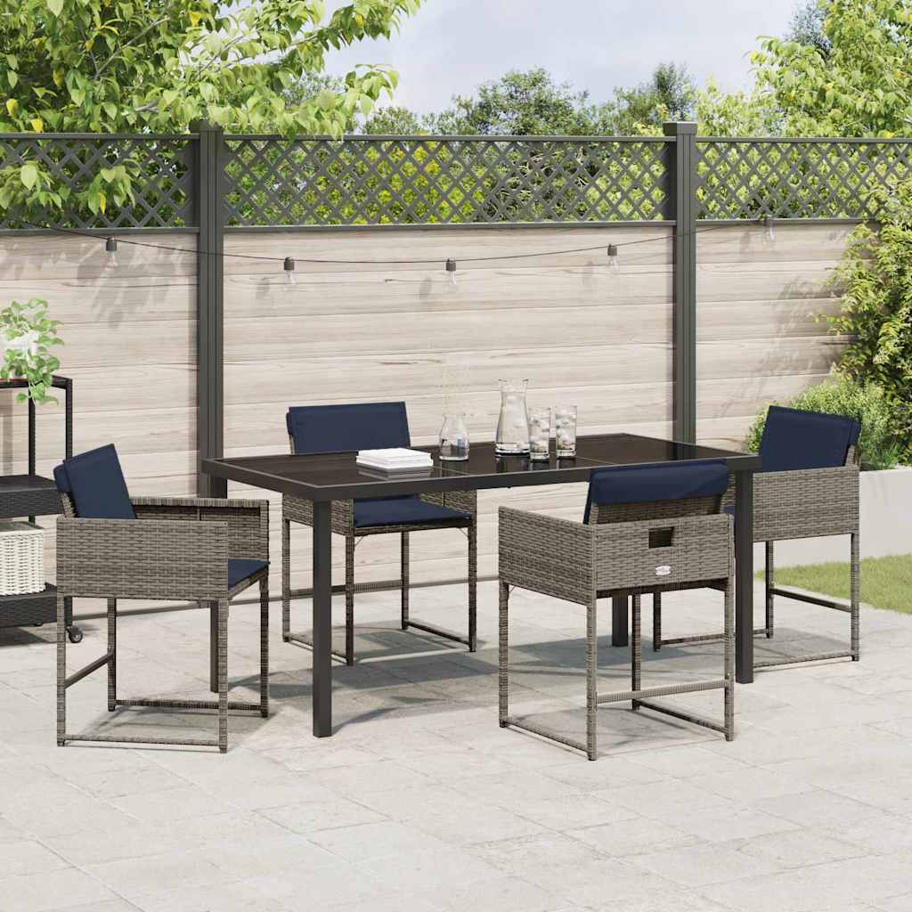 Set da Pranzo per Giardino con cuscino 5 pcs Grigio Poly Rattan - homemem39