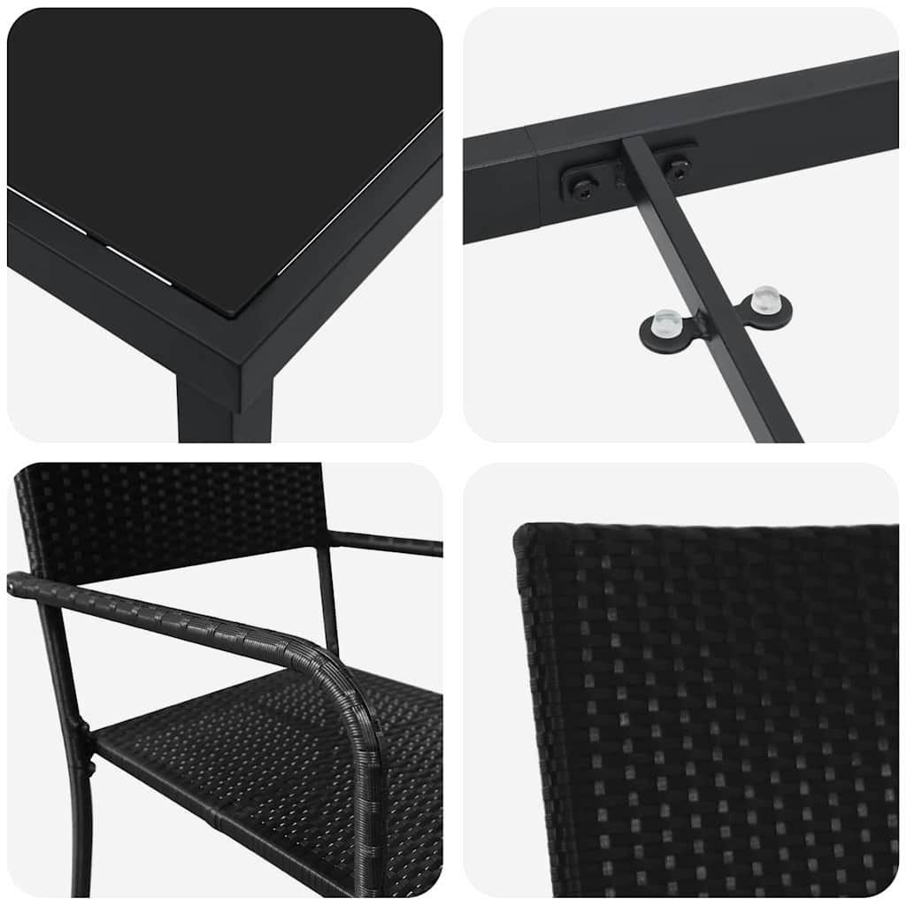 Set da Pranzo per Giardino 3 pcs Nero Poly Rattan - homemem39