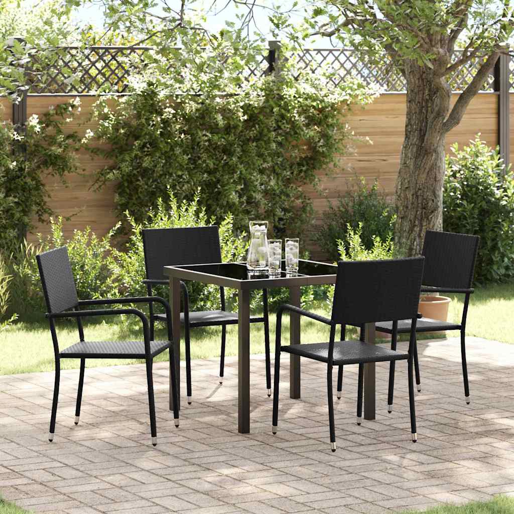 Set da Pranzo per Giardino con cuscino 5 pcs Nero polyrattan | homemem39
