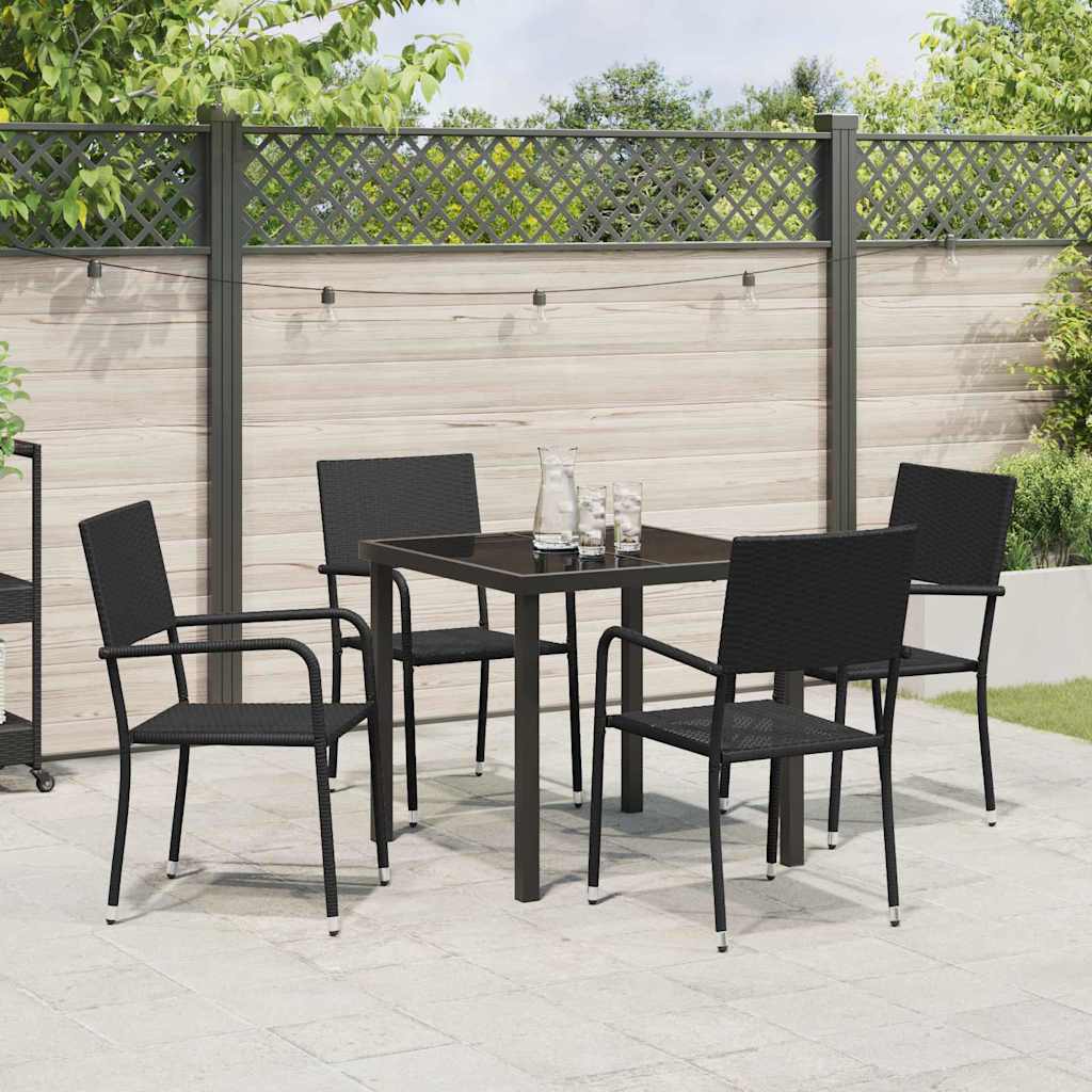 Set da Pranzo per Giardino con cuscino 5 pcs Nero polyrattan | homemem39