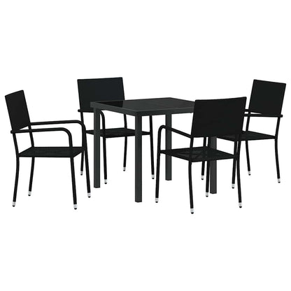 Set da Pranzo per Giardino con cuscino 5 pcs Nero polyrattan | homemem39
