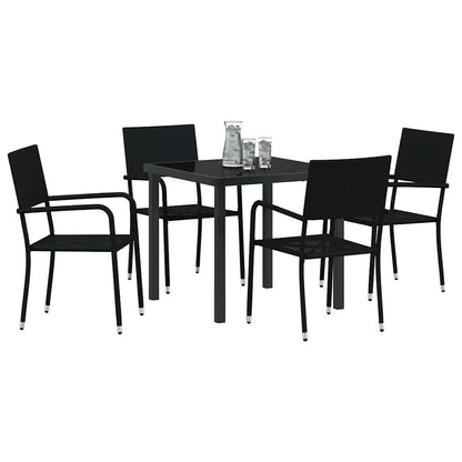 Set da Pranzo per Giardino con cuscino 5 pcs Nero polyrattan | homemem39